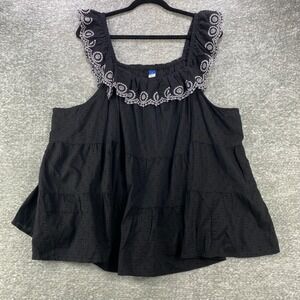 Old Navy Womens 4X Black Eyelet Swiss Dot‎ Ruffle Tiered Top Blouse Plus Size